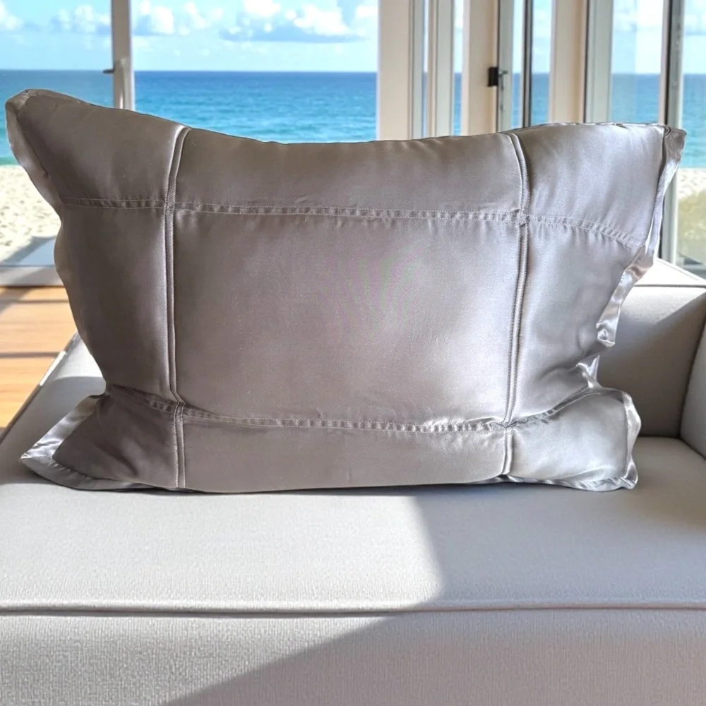 DONNA KARAN HOME 100% Silk Charcoal Standard Queen Sham Bedding 20in x 30in